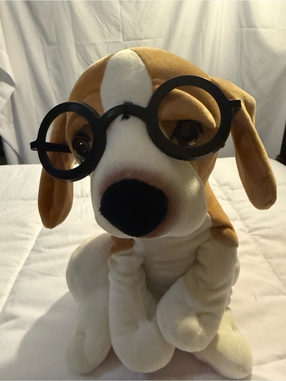 Plush Dog Toy - Brown and White Stuffed Puppy with Glasses - Picture 5 of 6